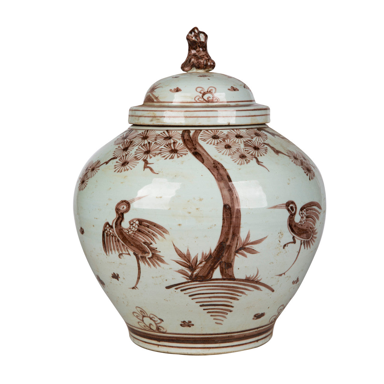 Crane/Lion Lid Jar - Rust