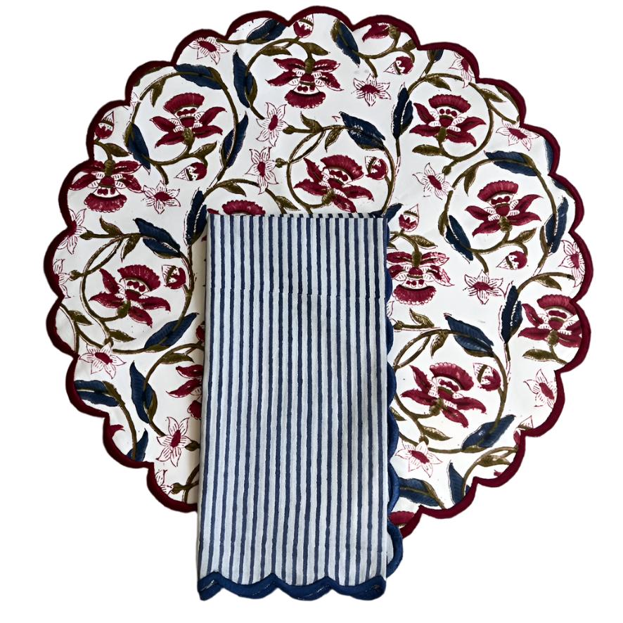Burgundy & Green Vine Floral Scallop Placemat