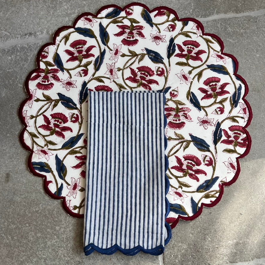 Scalloped Navy Blue & White Stripe Napkin
