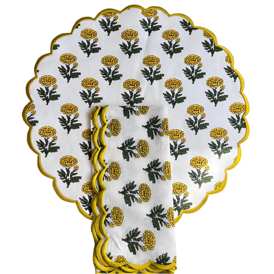 Yellow & Green Floral Scallop Placemat