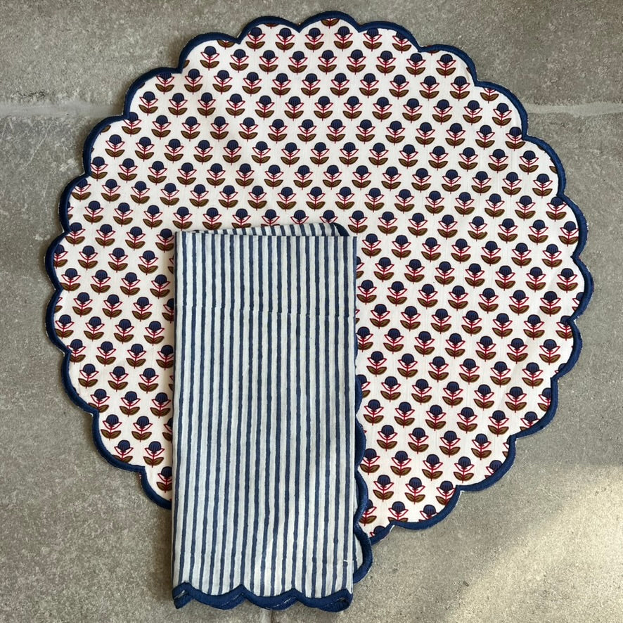 Scalloped Navy Blue & White Stripe Napkin