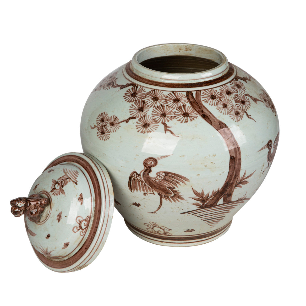 Crane/Lion Lid Jar - Rust