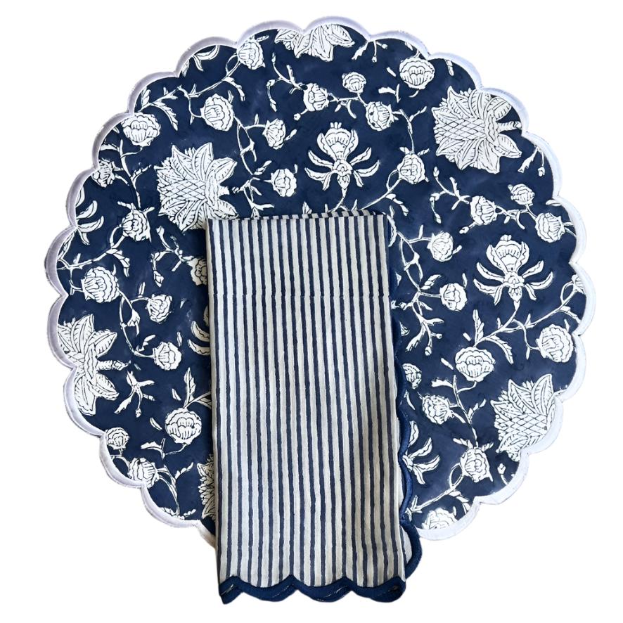 Blue & White Floral Scallop Placemat