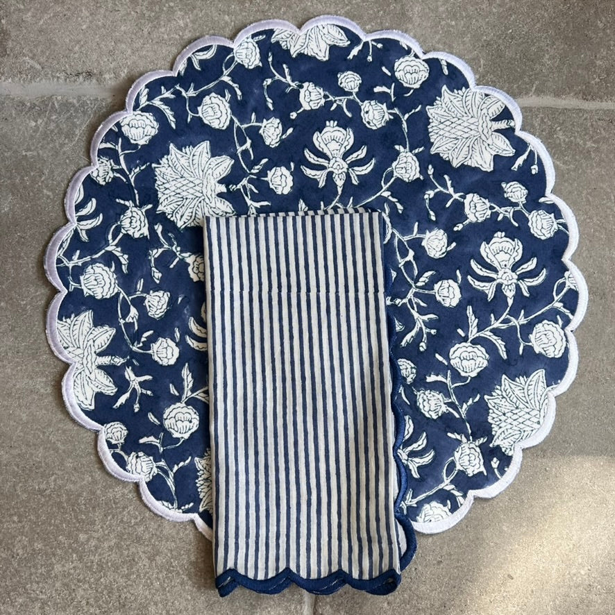 Scalloped Navy Blue & White Stripe Napkin