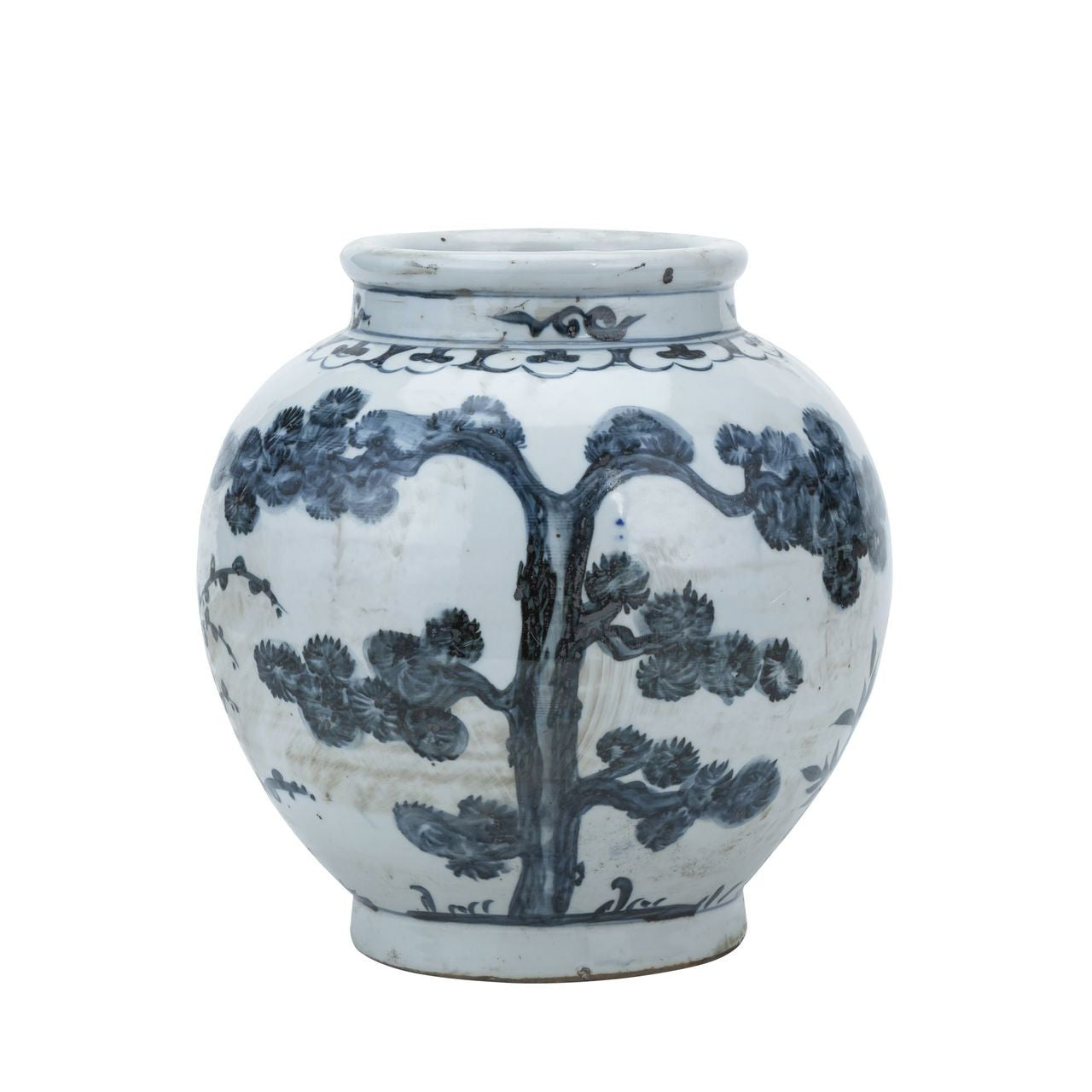 Pine and Bamboo Jar - Dark Navy/White