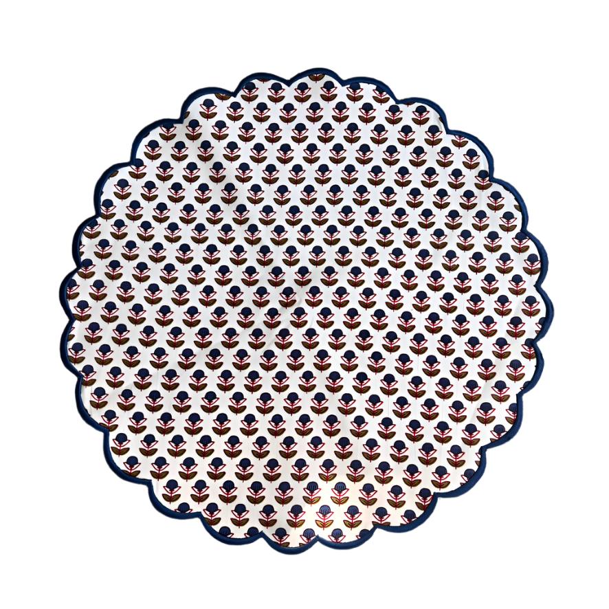 Burgundy & Blue Tiny Floral Scallop Placemat
