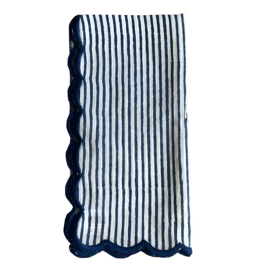 Scalloped Navy Blue & White Stripe Napkin