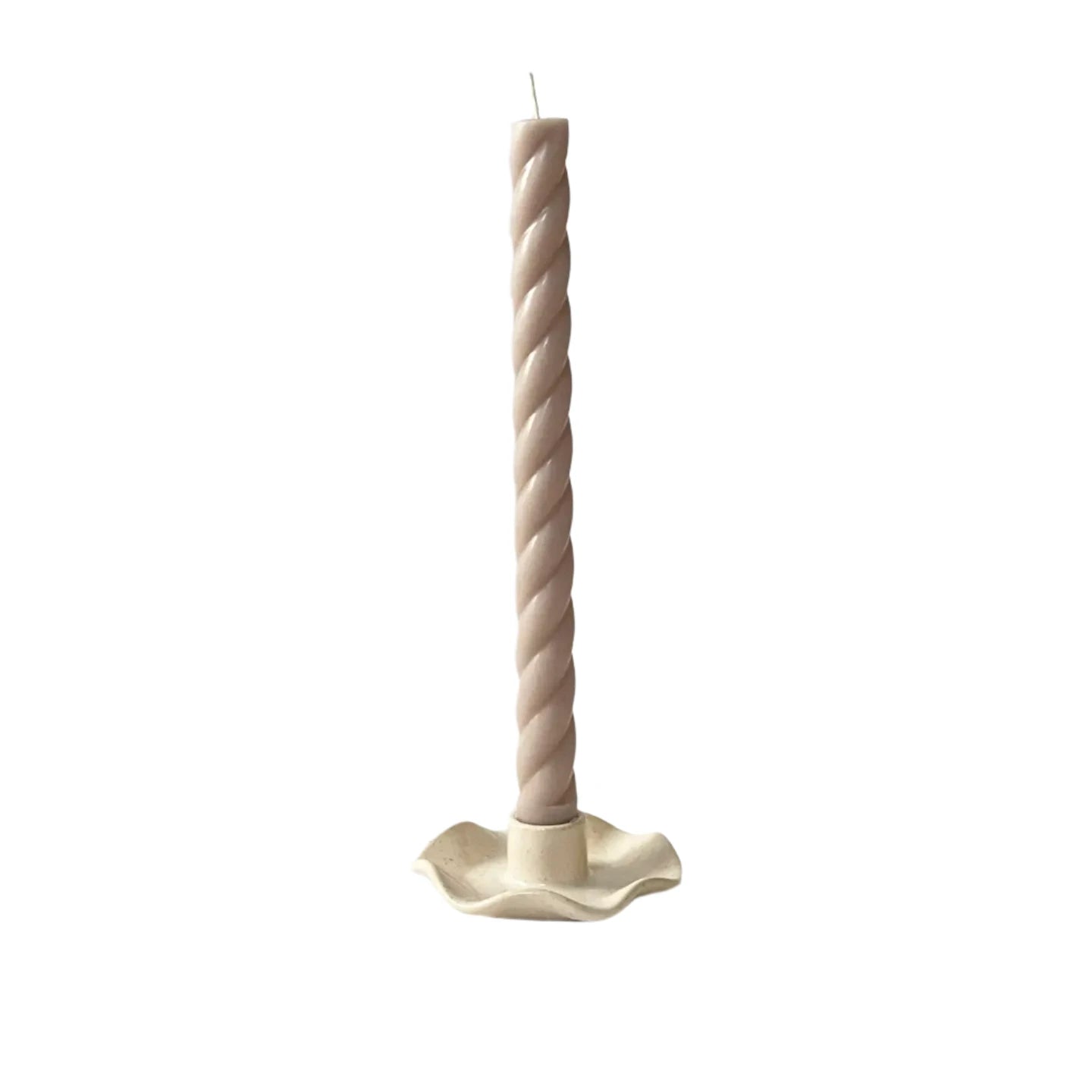 Handmade Ceramic Ruffle Taper Candle Holders - Freckled White