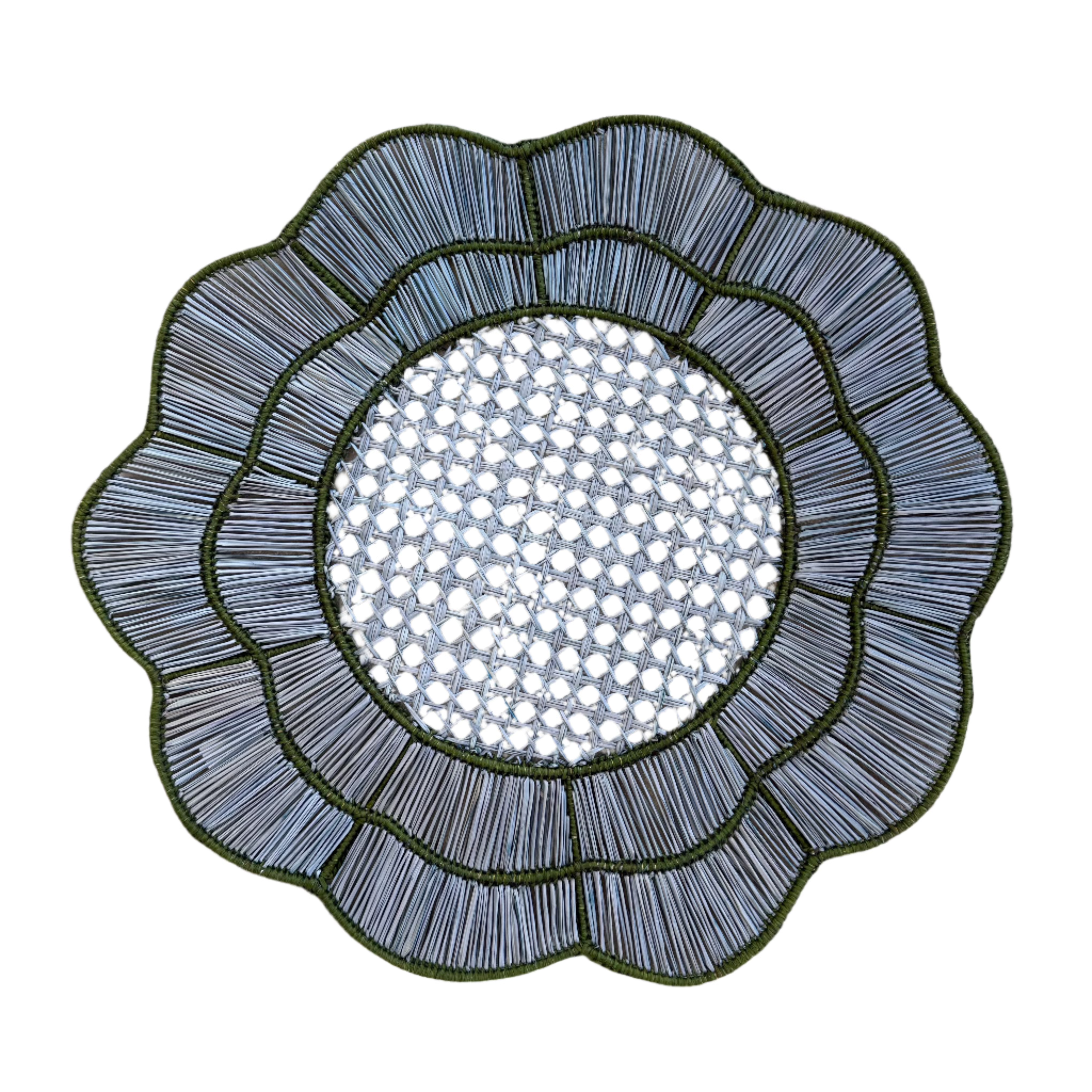 Blue with Green Trim Scallop Handwoven Placemats