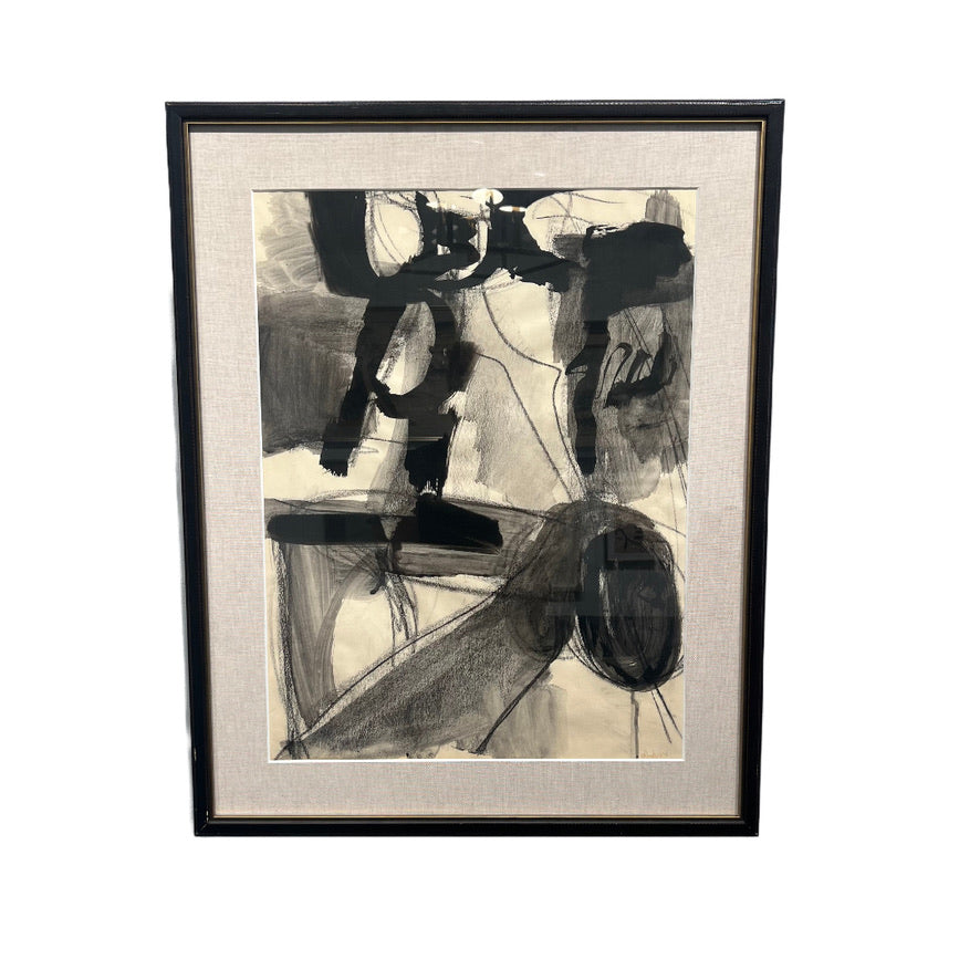 MID CENTURY MIXED MEDIA ABSTRACT - BLACK & WHITE