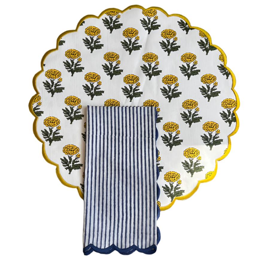 Yellow & Green Floral Scallop Placemat