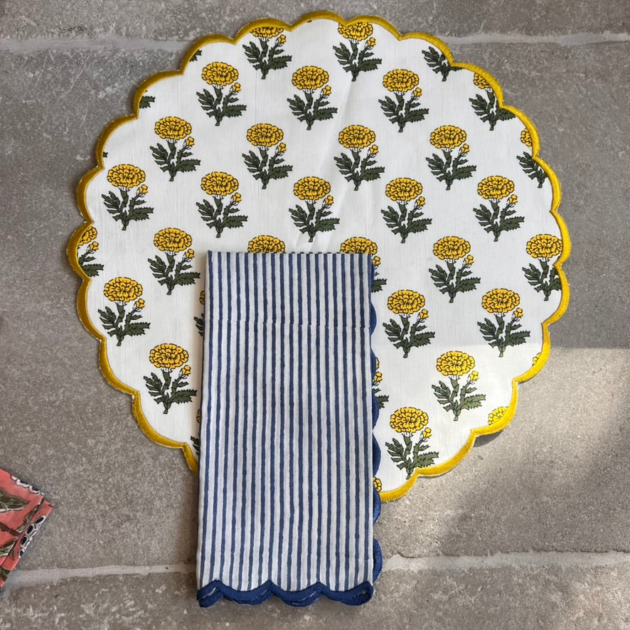 Scalloped Navy Blue & White Stripe Napkin