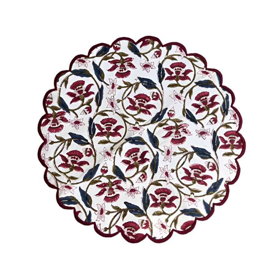 Burgundy & Green Vine Floral Scallop Placemat