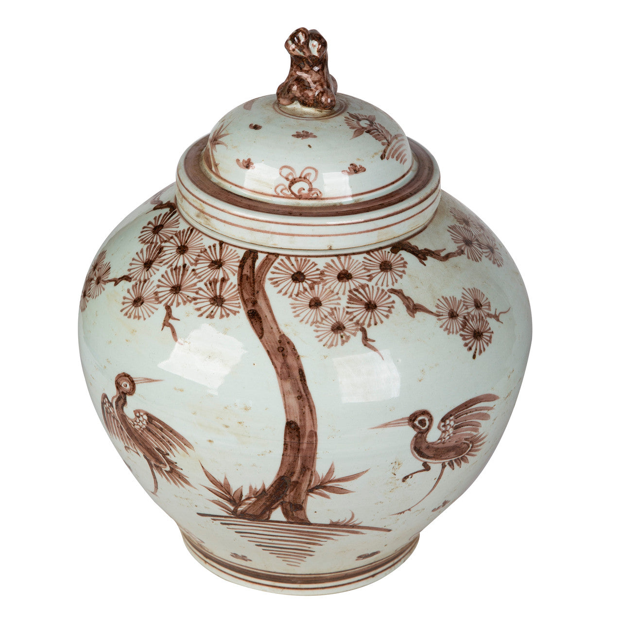 Crane/Lion Lid Jar - Rust