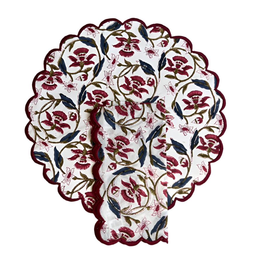 Burgundy & Green Vine Floral Scallop Placemat