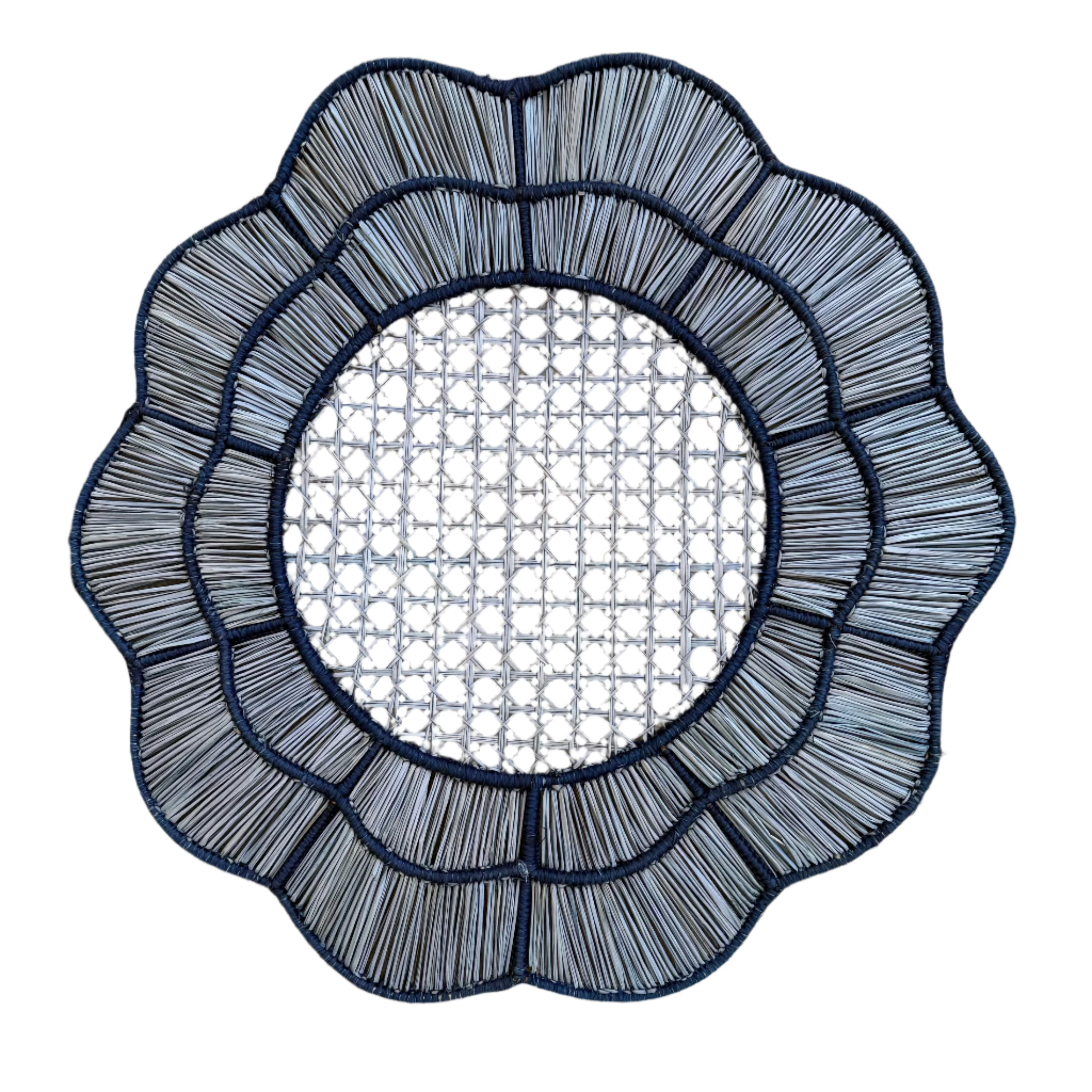 Blue with Navy Trim Scallop Handwoven Placemats