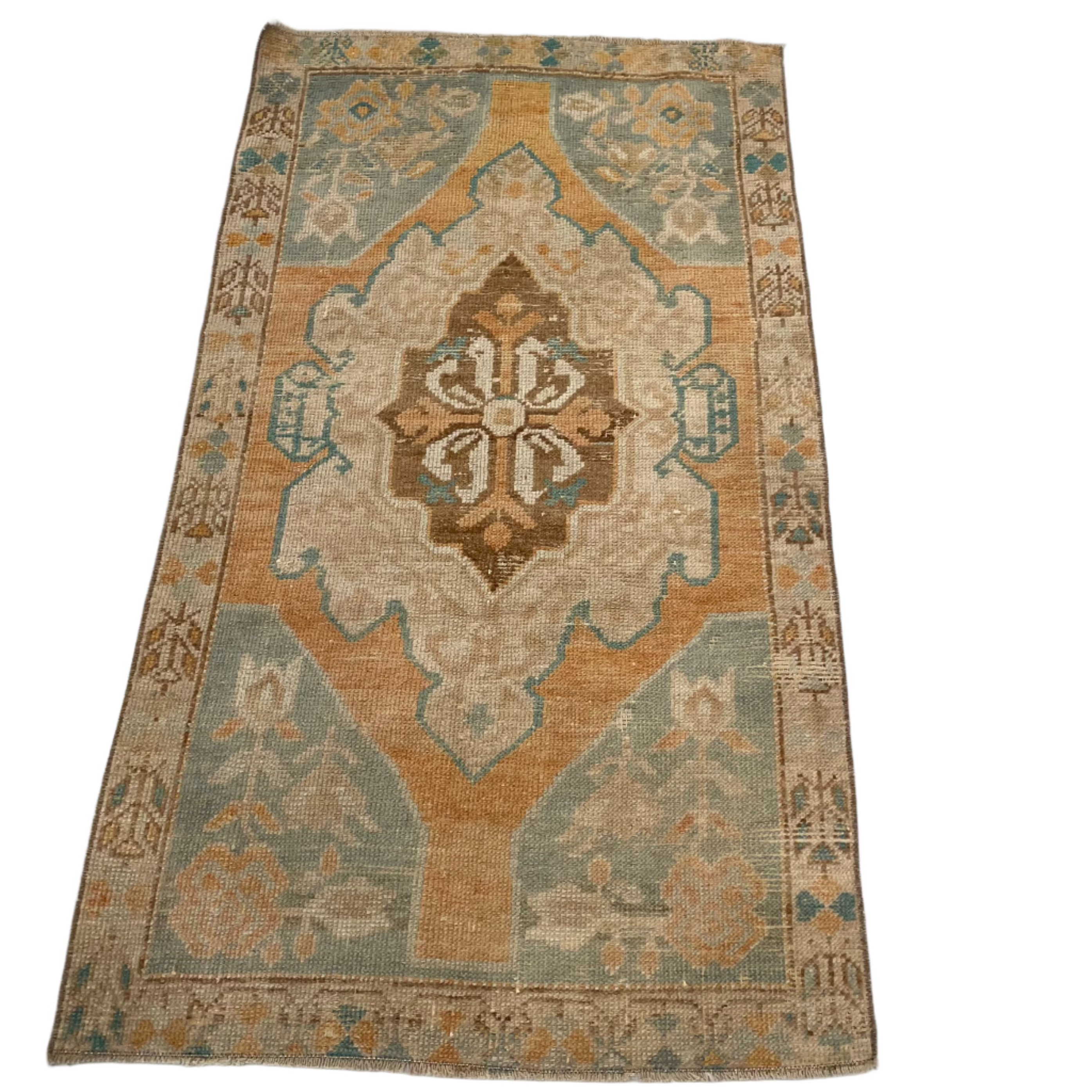 Vintage Beige / Turquoise / Orange Oushak Rug