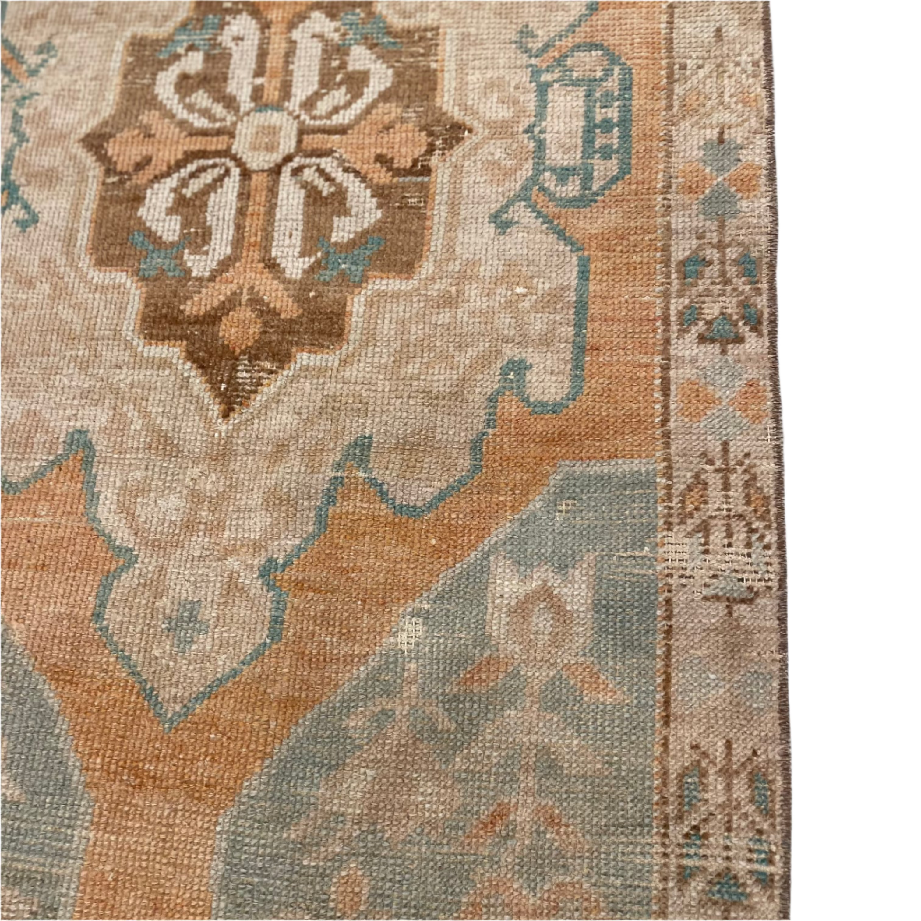 Vintage Beige / Turquoise / Orange Oushak Rug