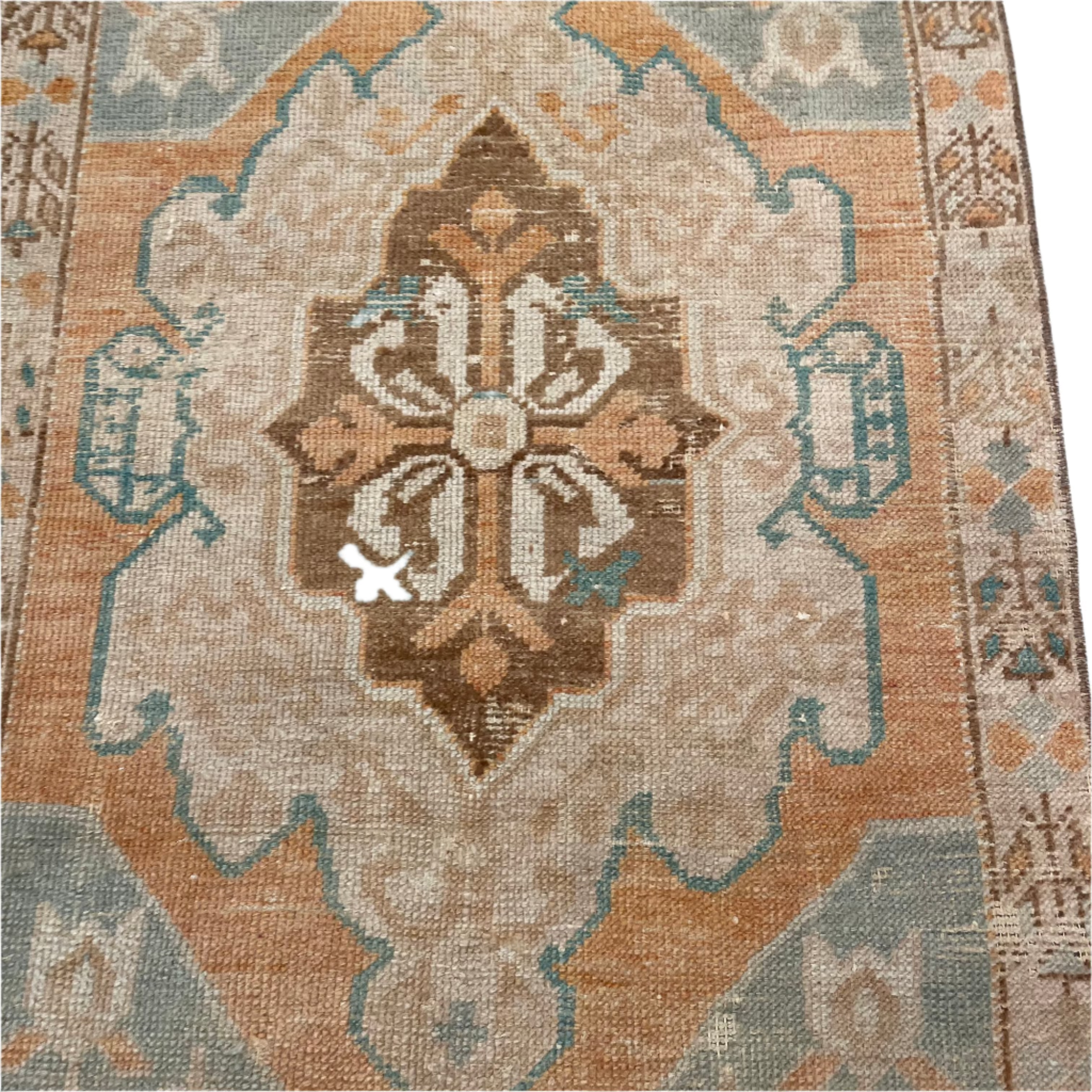 Vintage Beige / Turquoise / Orange Oushak Rug