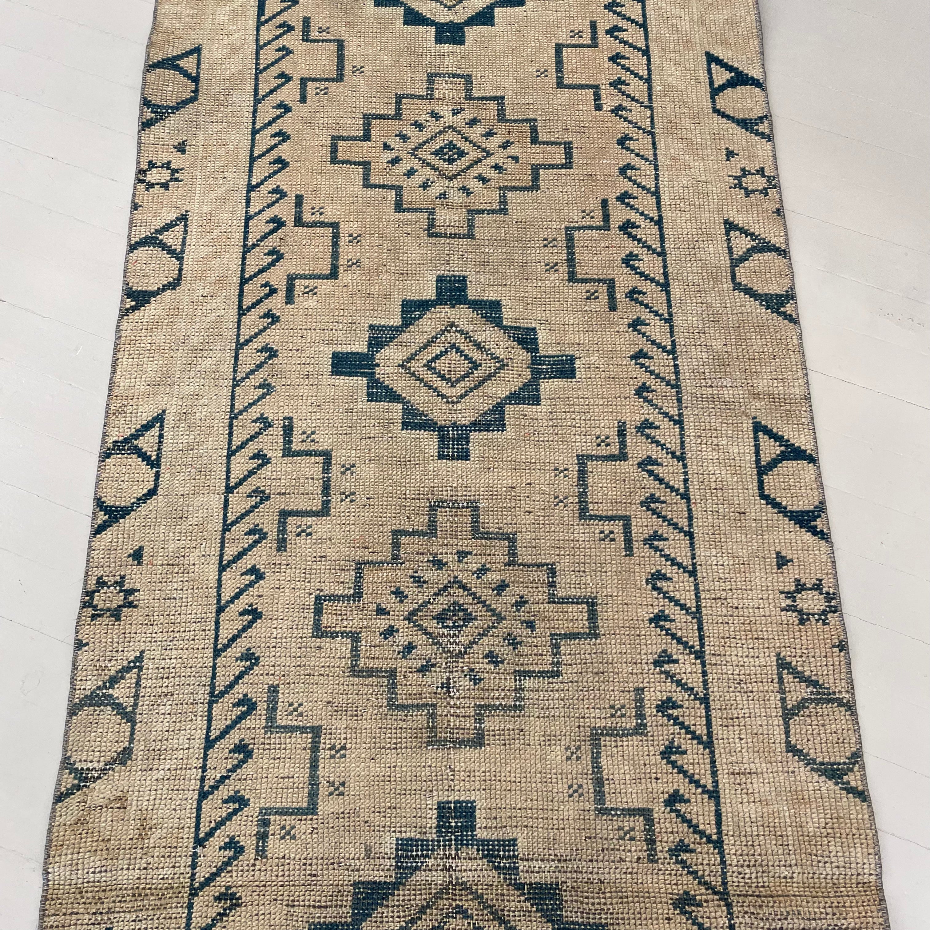 Vintage Multi Beige / Blue Turkish Oushak Runner