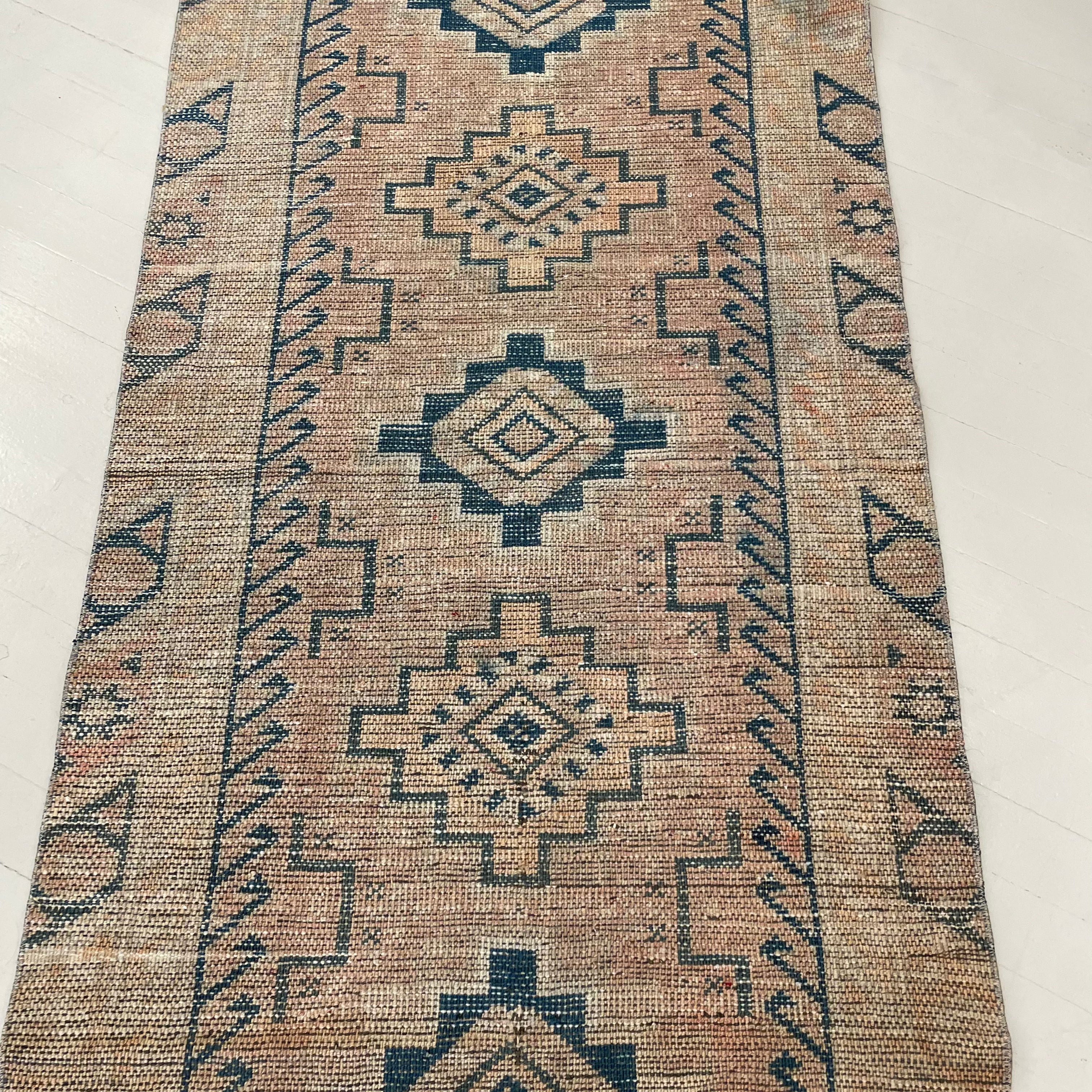 Vintage Multi Beige / Blue Turkish Oushak Runner