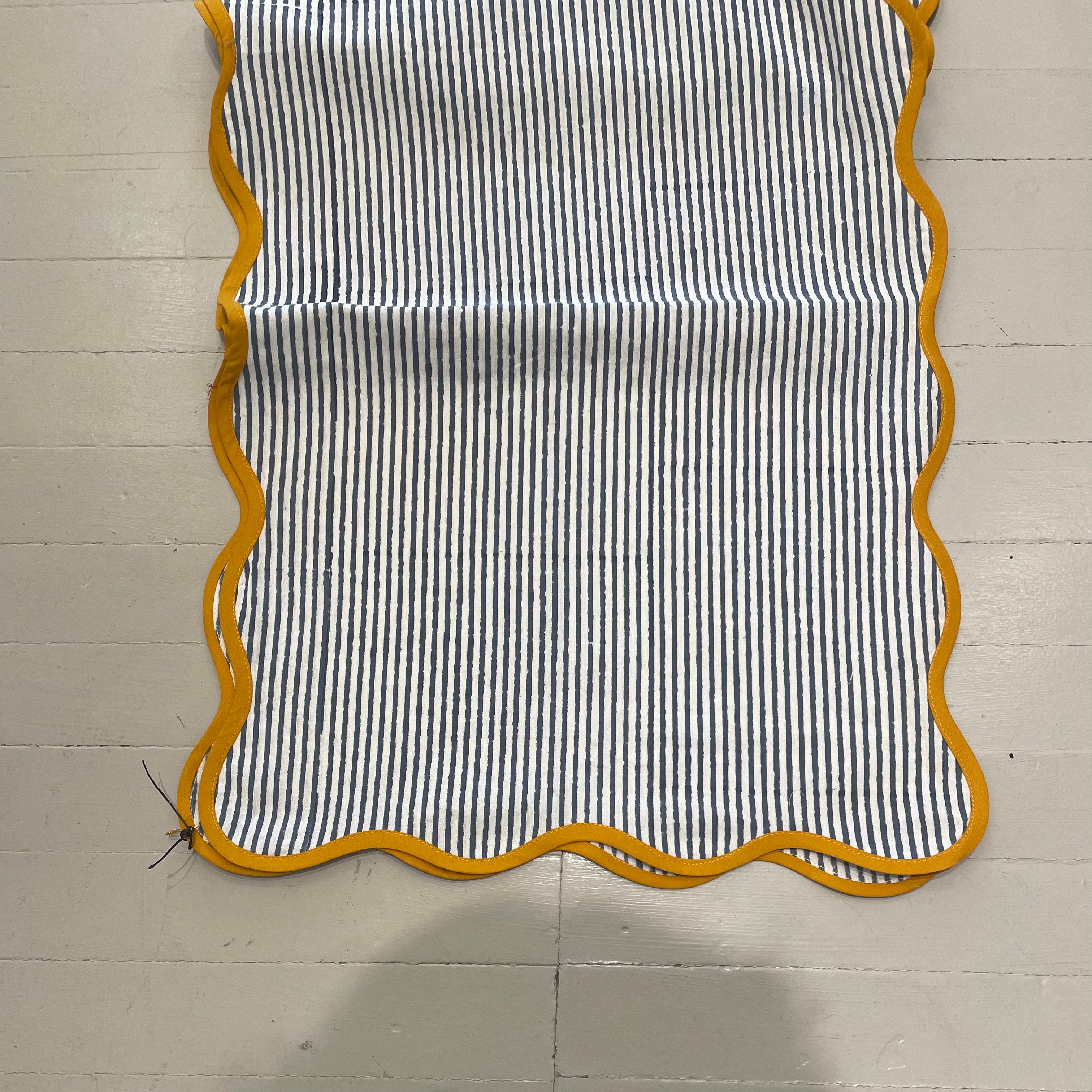 Blue and White Stripe Indian Hand Block Printed Table Runner