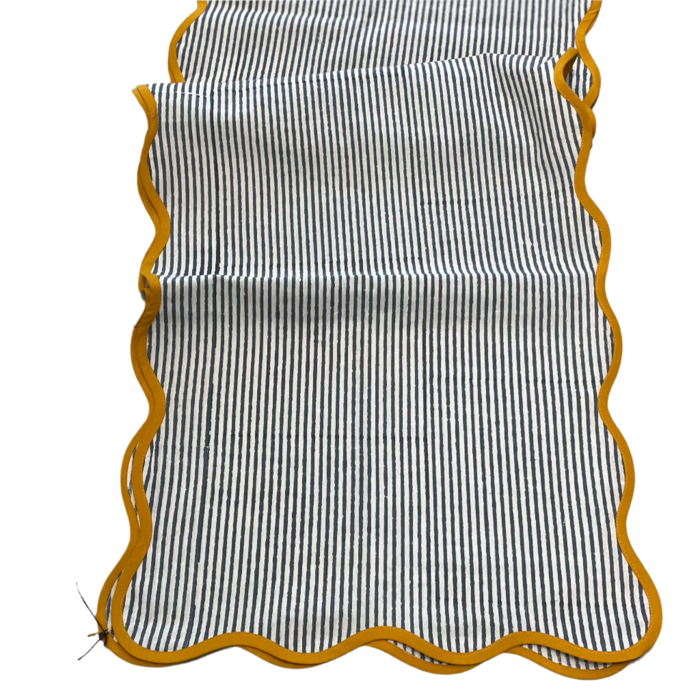 Blue and White Stripe Indian Hand Block Printed Table Runner