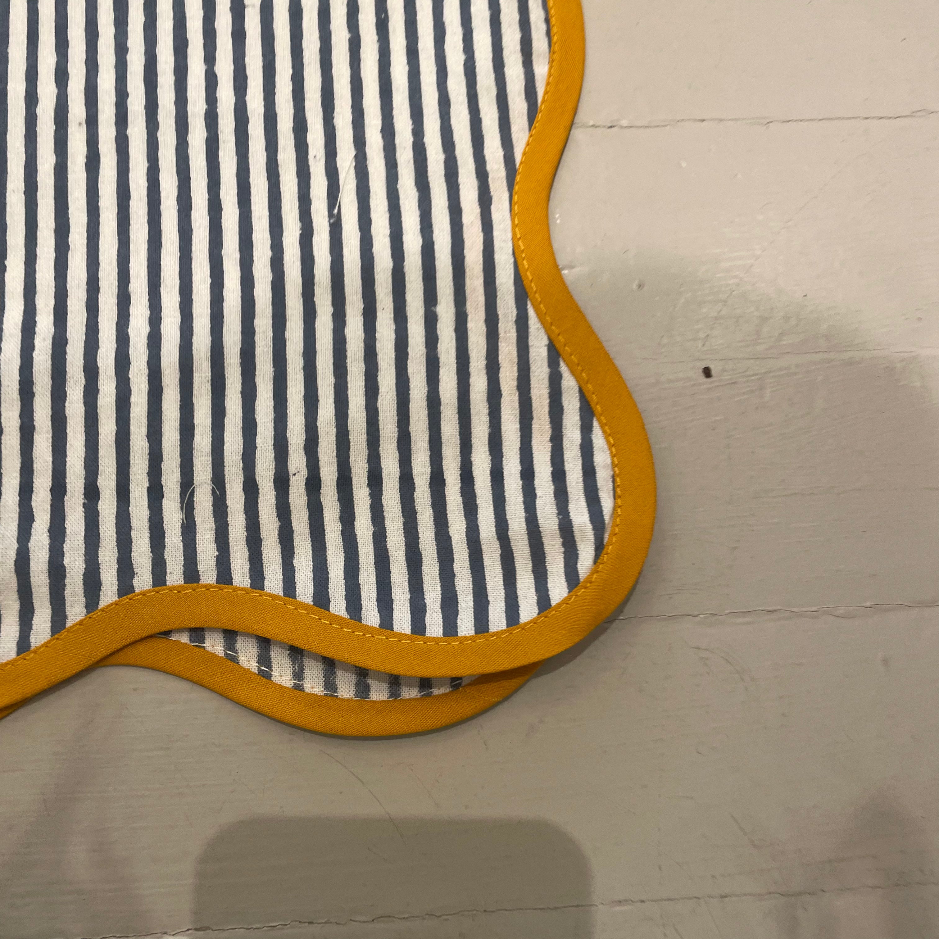 Blue and White Stripe Indian Hand Block Printed Table Runner