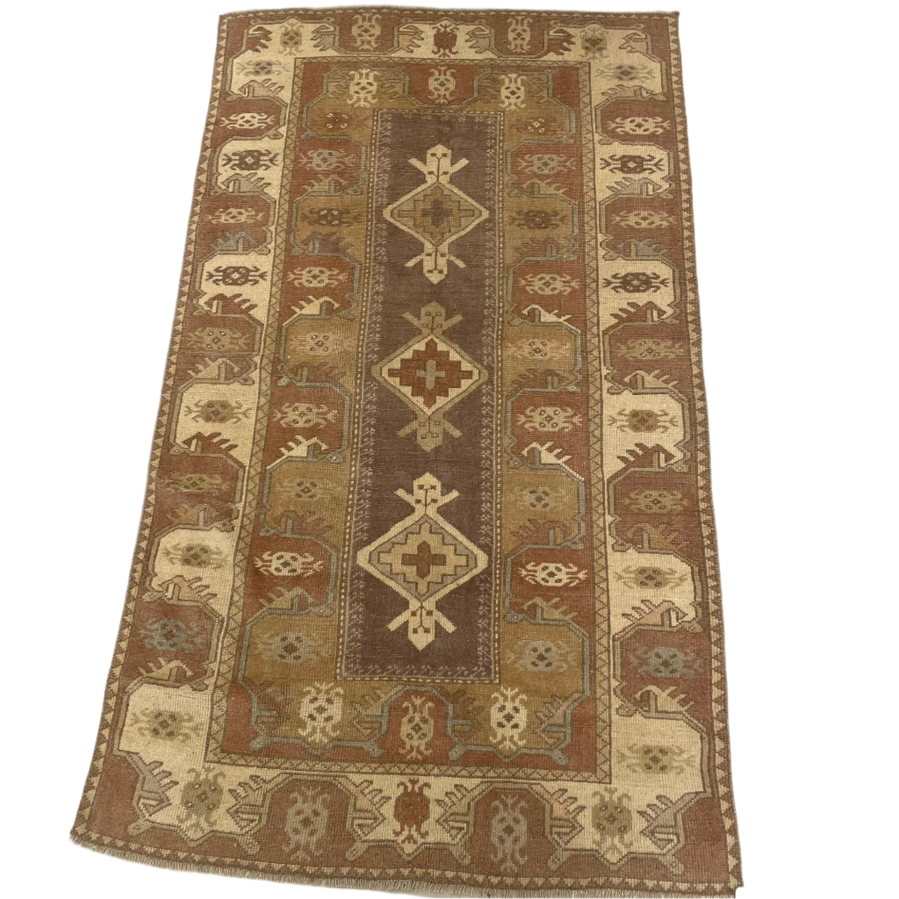 Vintage Multi Red, Grey and Brown Turkish Oushak Rug