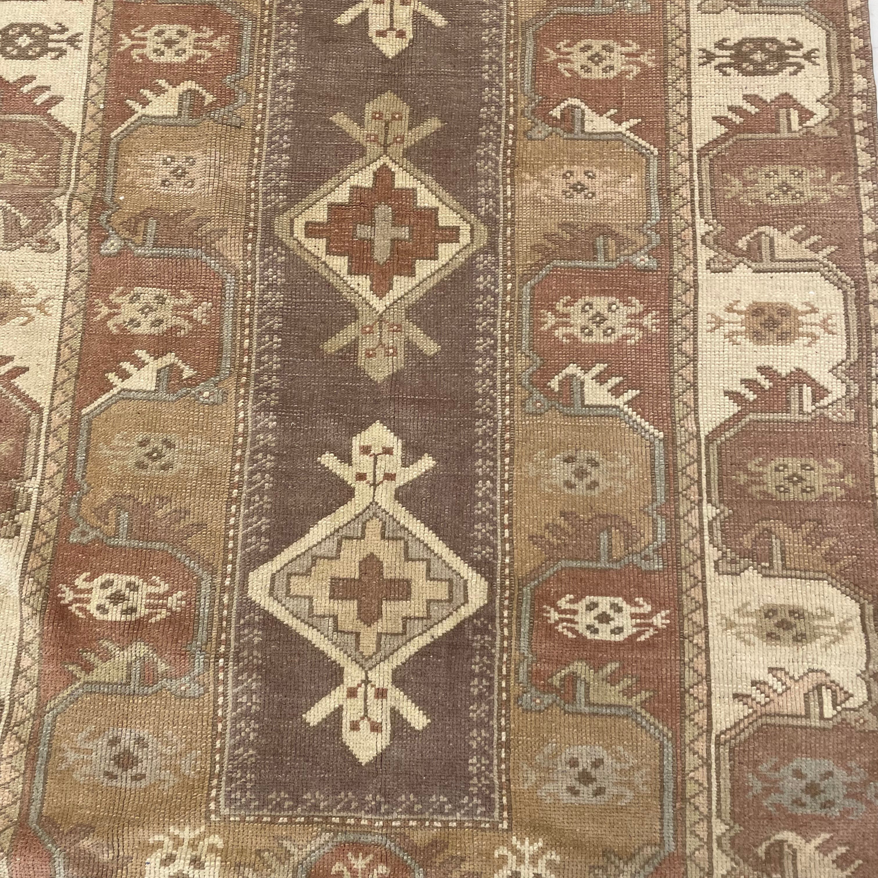 Vintage Multi Red, Grey and Brown Turkish Oushak Rug