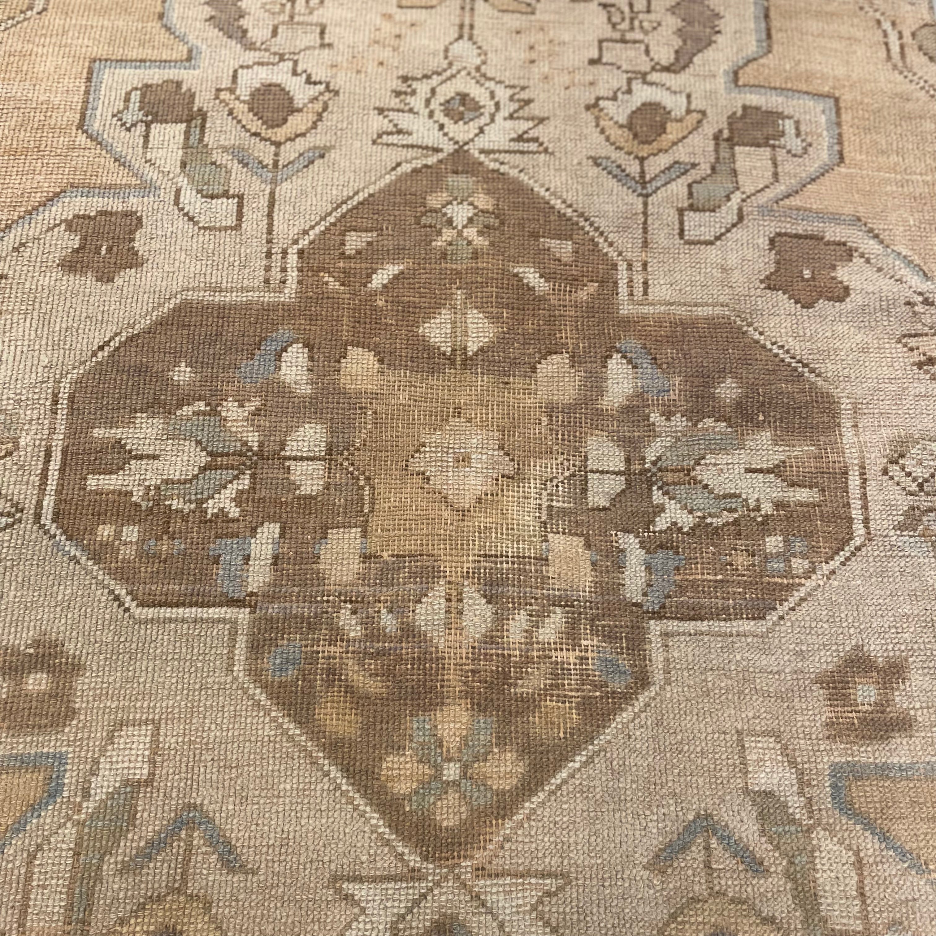 Vintage Multi Beige, Blue and Brown Turkish Oushak Runner