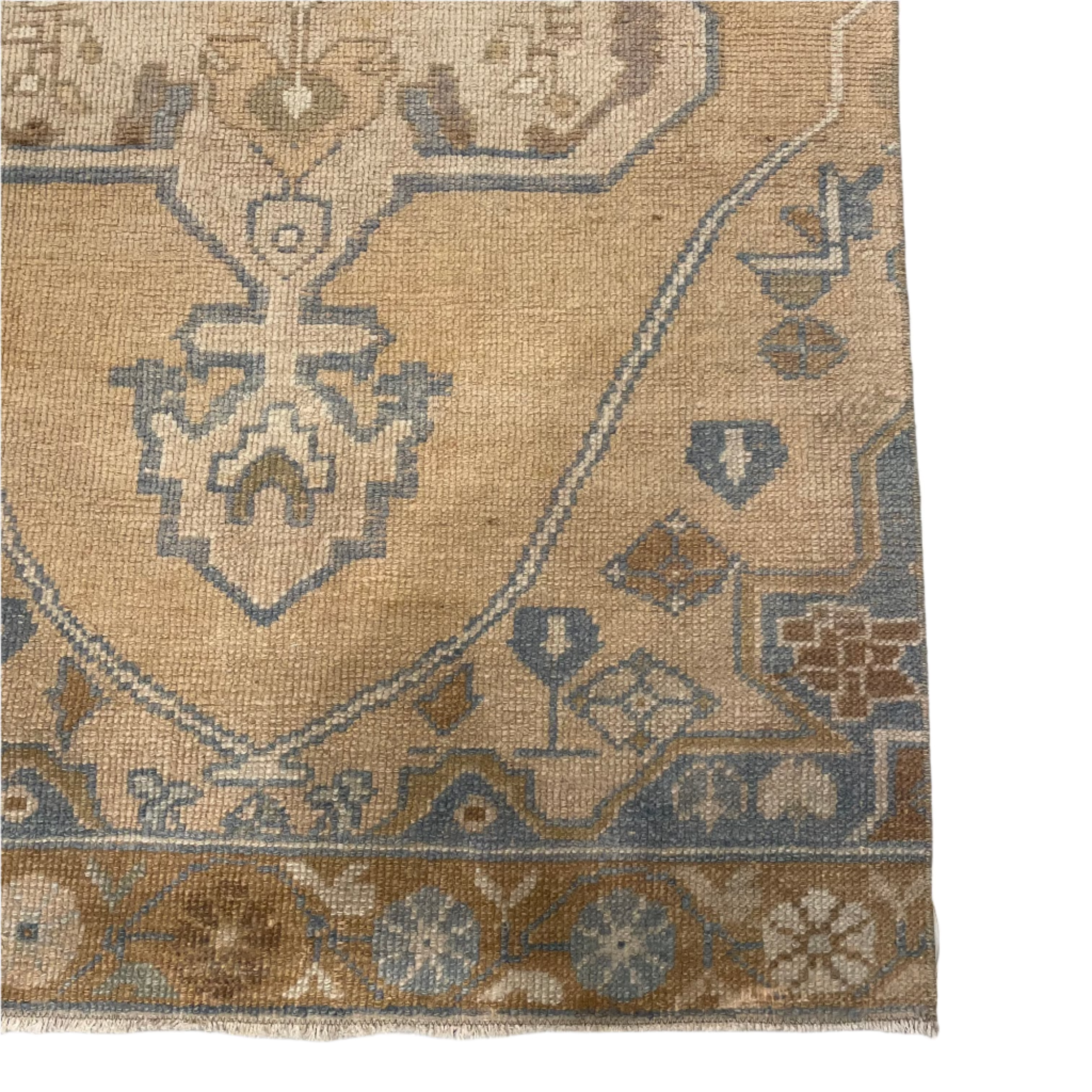 Vintage Multi Beige, Blue and Brown Turkish Oushak Runner