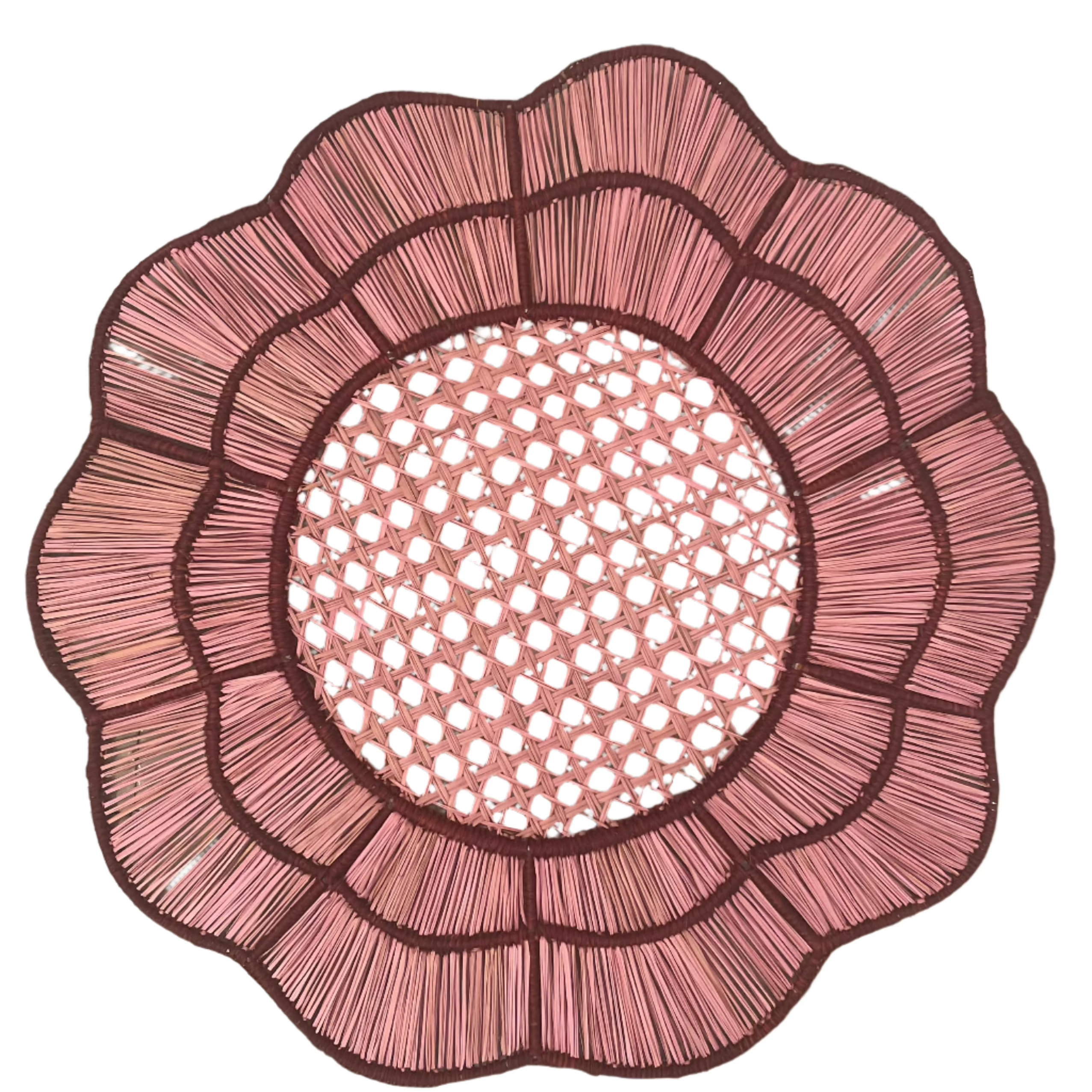 Pink with Burgundy Trim Scallop Handwoven Placemats
