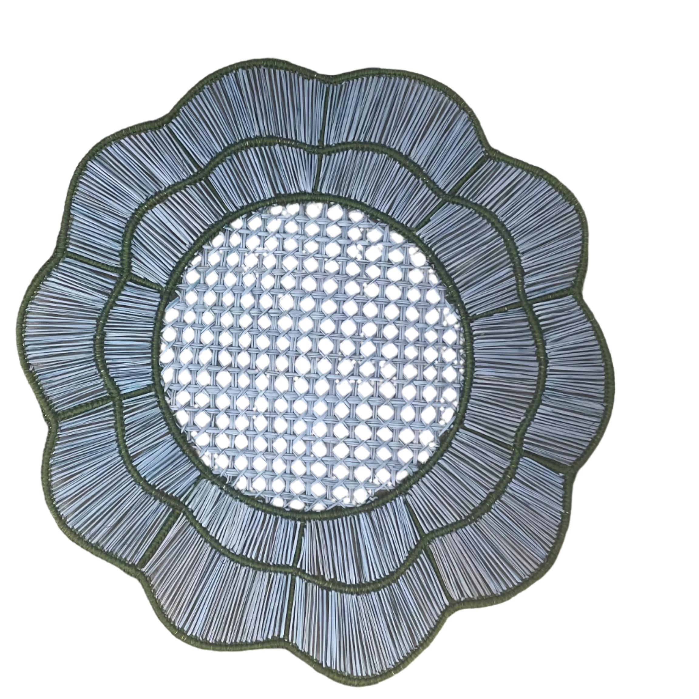 Blue with Green Trim Scallop Handwoven Placemats