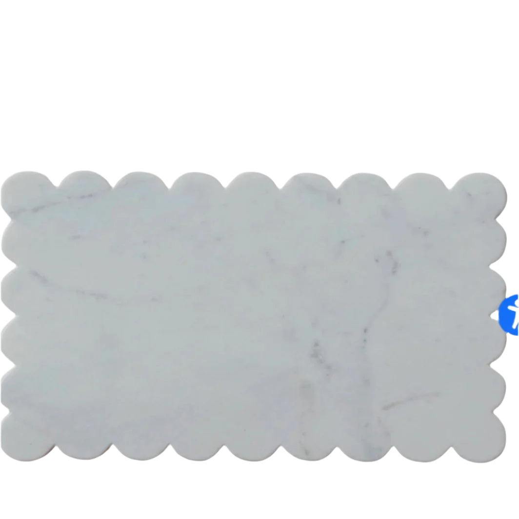 Marble Cheese/Cutting Board w/ Scalloped Edge, White