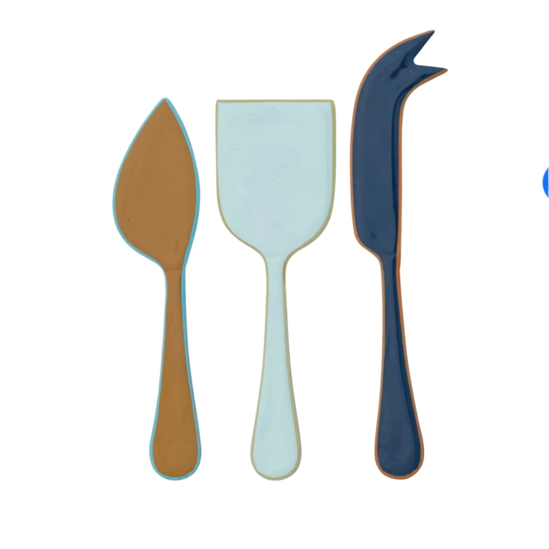 Blue Enameled Stainless Steel Cheese Knives with Colored Edge, Set of 3