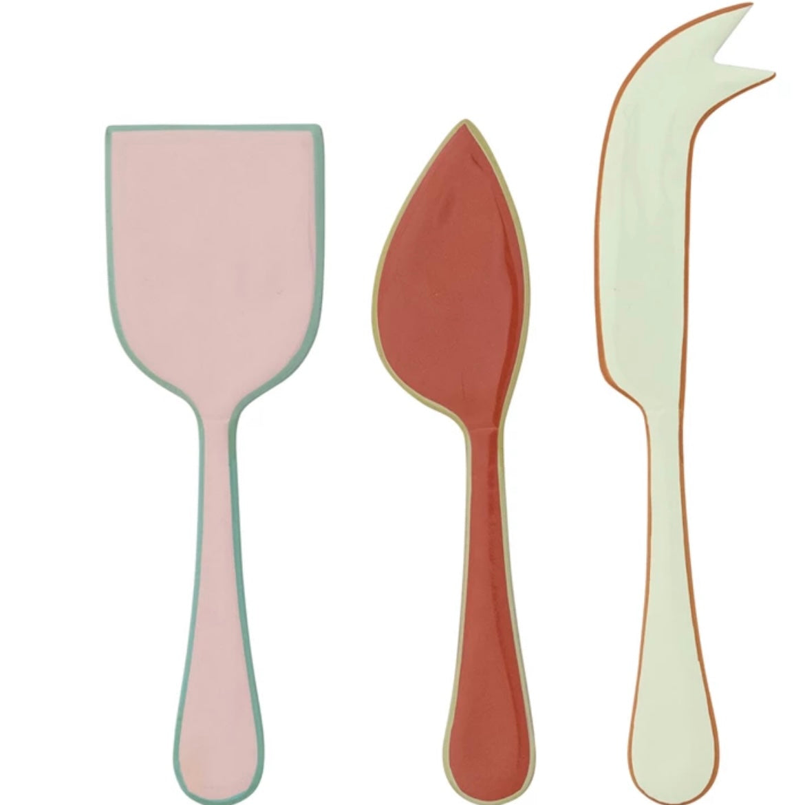 Orange/Pink/Lime Green Enameled Stainless Steel Cheese Knives with Colored Edge, Set of 3