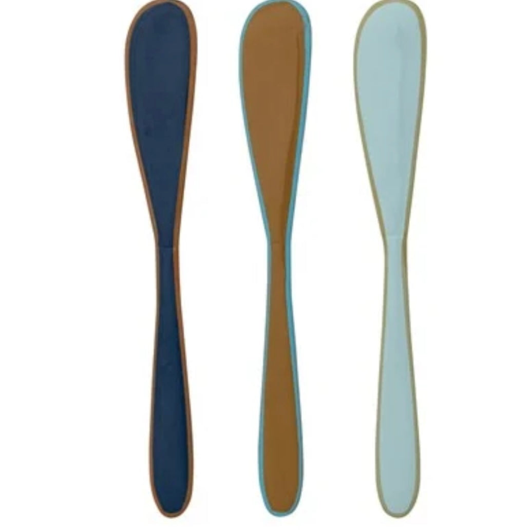 Blue Enameled Stainless Steel Canape Knife with Colored Edge, 3 Colors