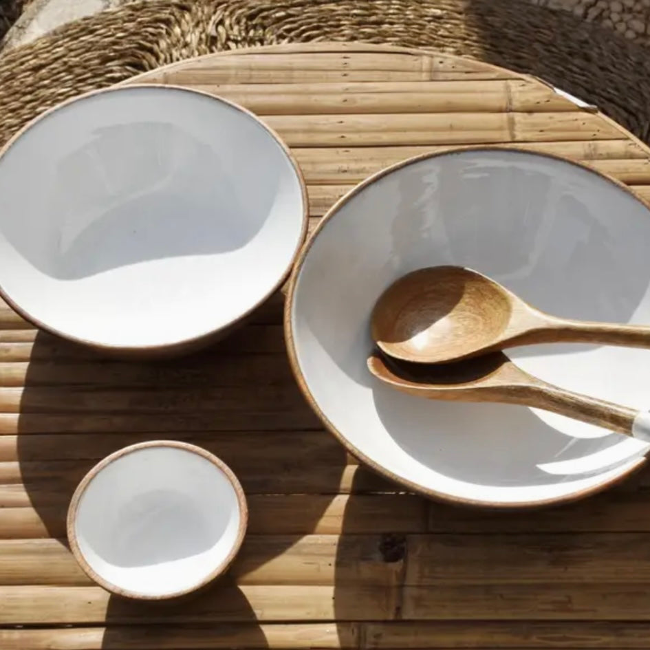 Enameled Mango Wood Bowl and Serving Spoons
