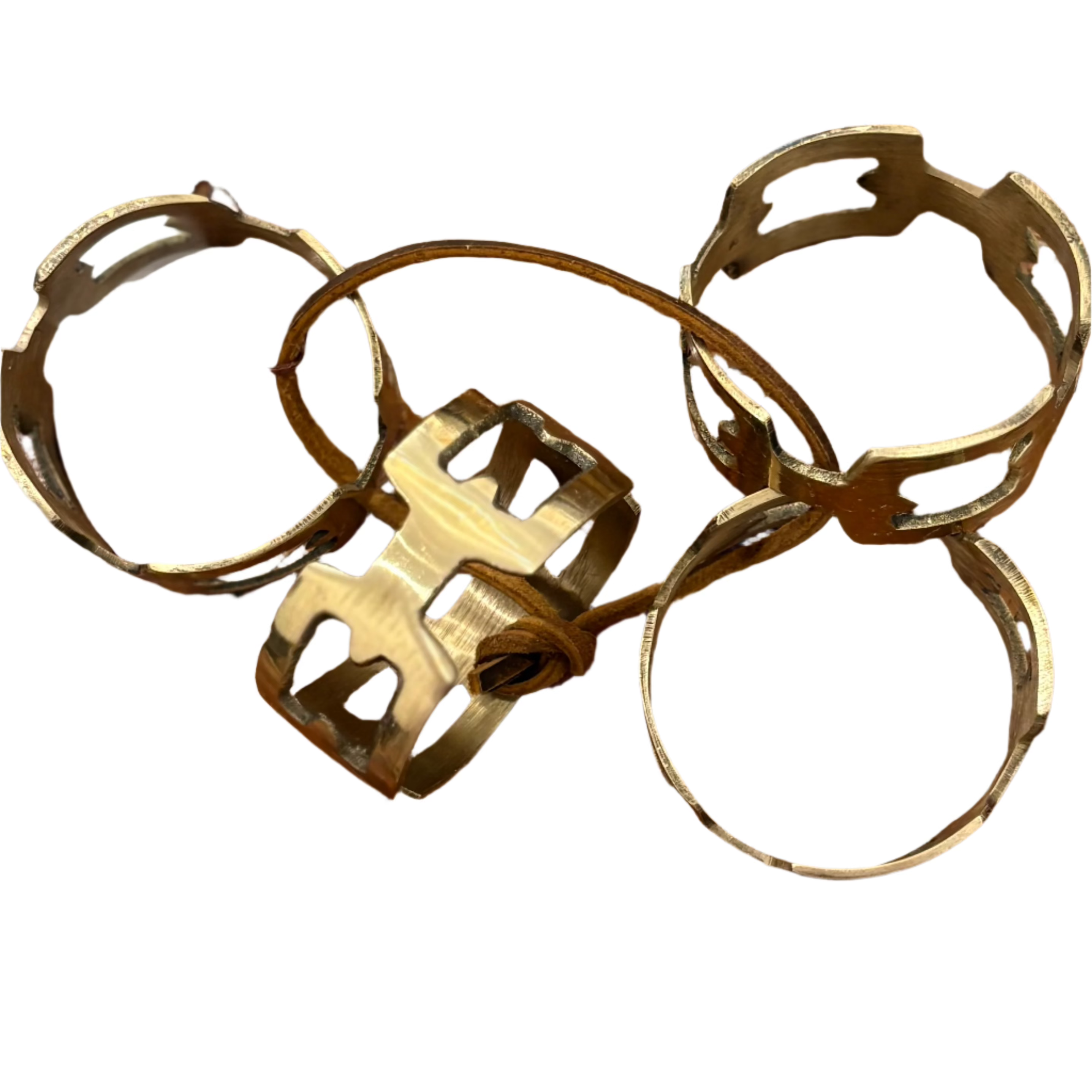Set of 4 Brass Chain Shape Napkin Rings with Leather Tie