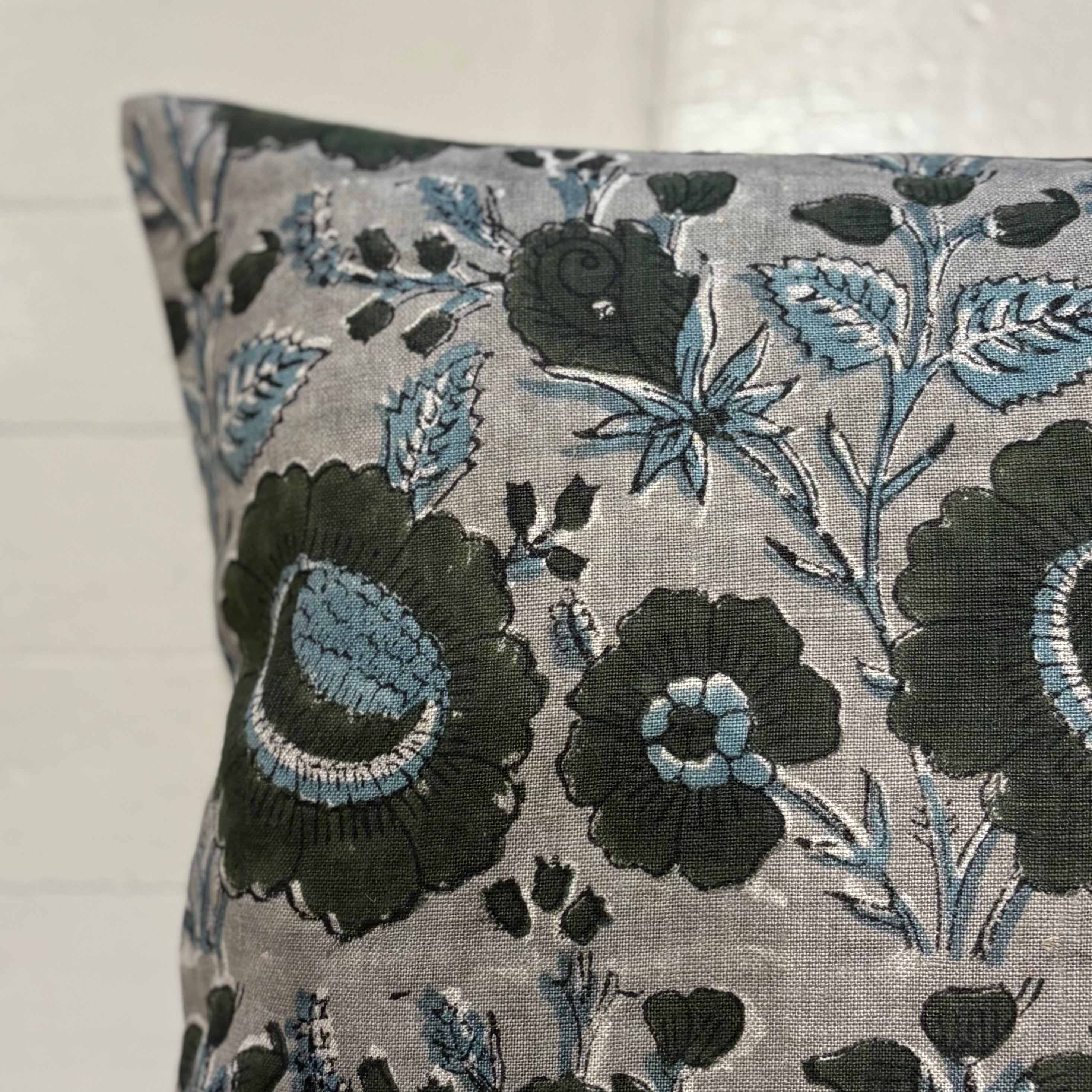 Francis Block Print Floral Pillow 14" x 22"