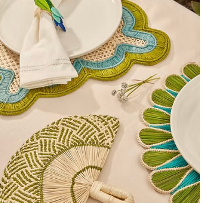 Olive/Aquamarine Scallop Handwoven Placemats
