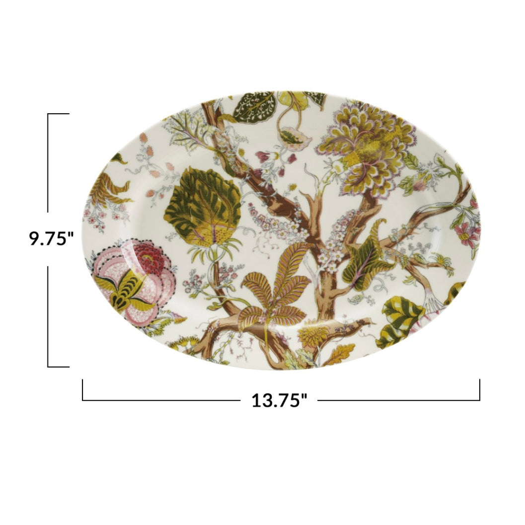 Oval Printed Stoneware Platter w/ Botanicals