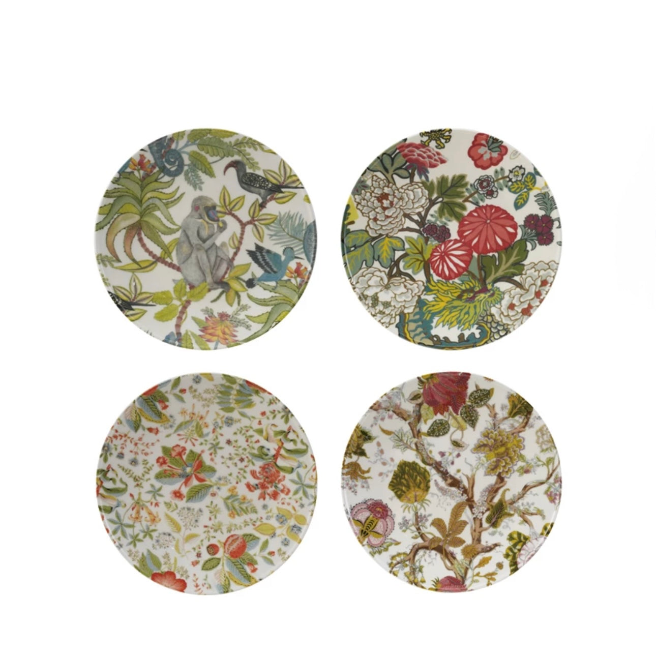 Printed Stoneware Plate w/ Botanicals Set of 4