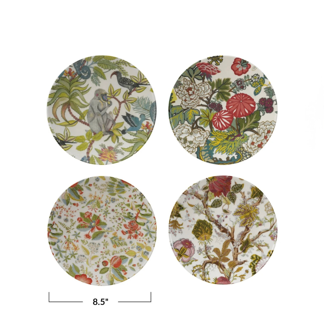 Printed Stoneware Plate w/ Botanicals Set of 4