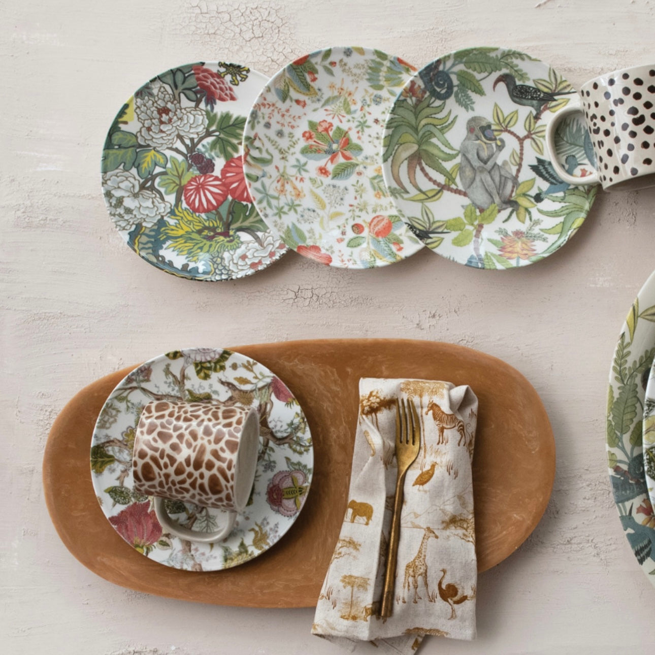 Printed Stoneware Plate w/ Botanicals Set of 4