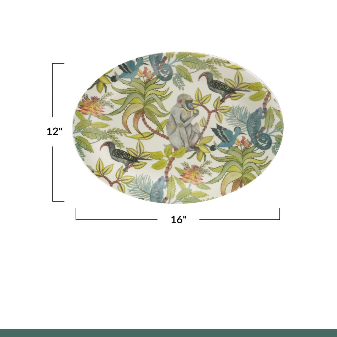 Oval Printed Stoneware Platter w/ Rainforest Botanicals