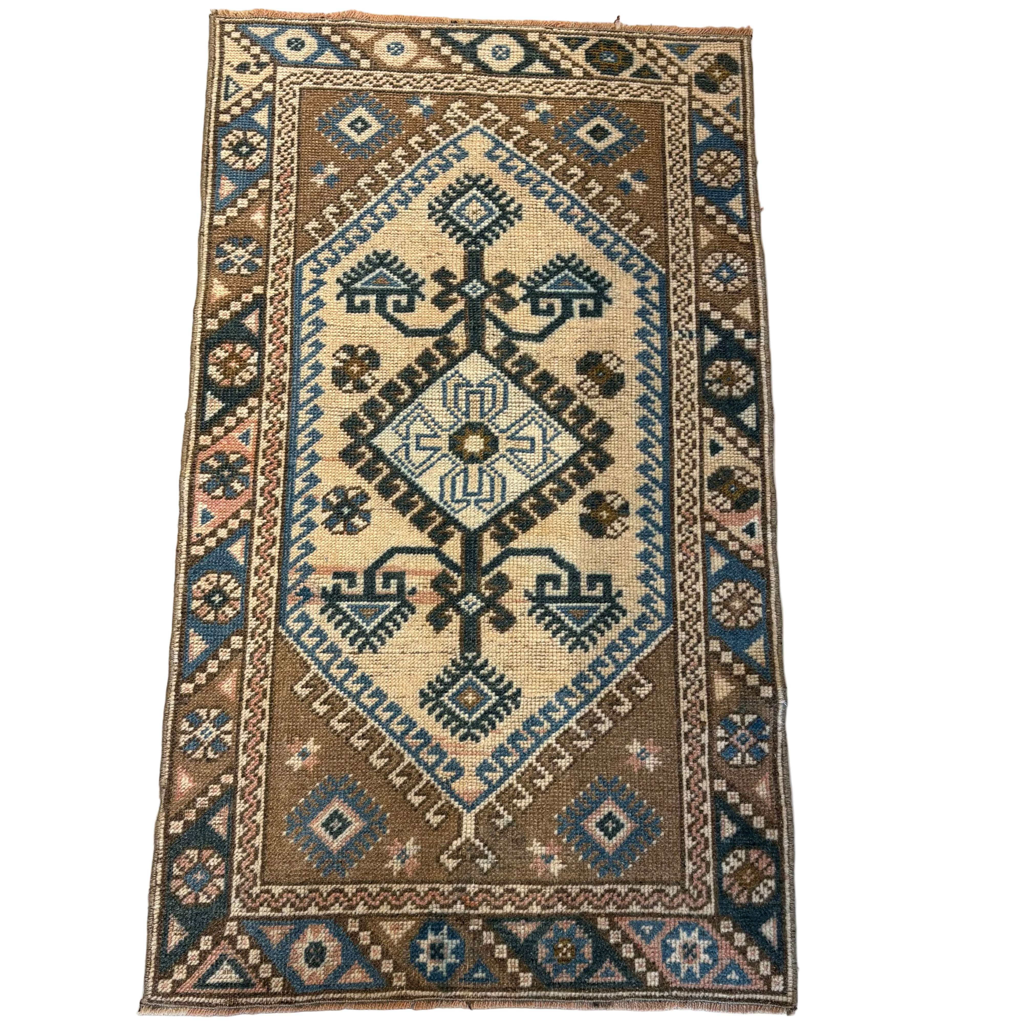 Vintage Beige / Blue / Pink Oushak Rug