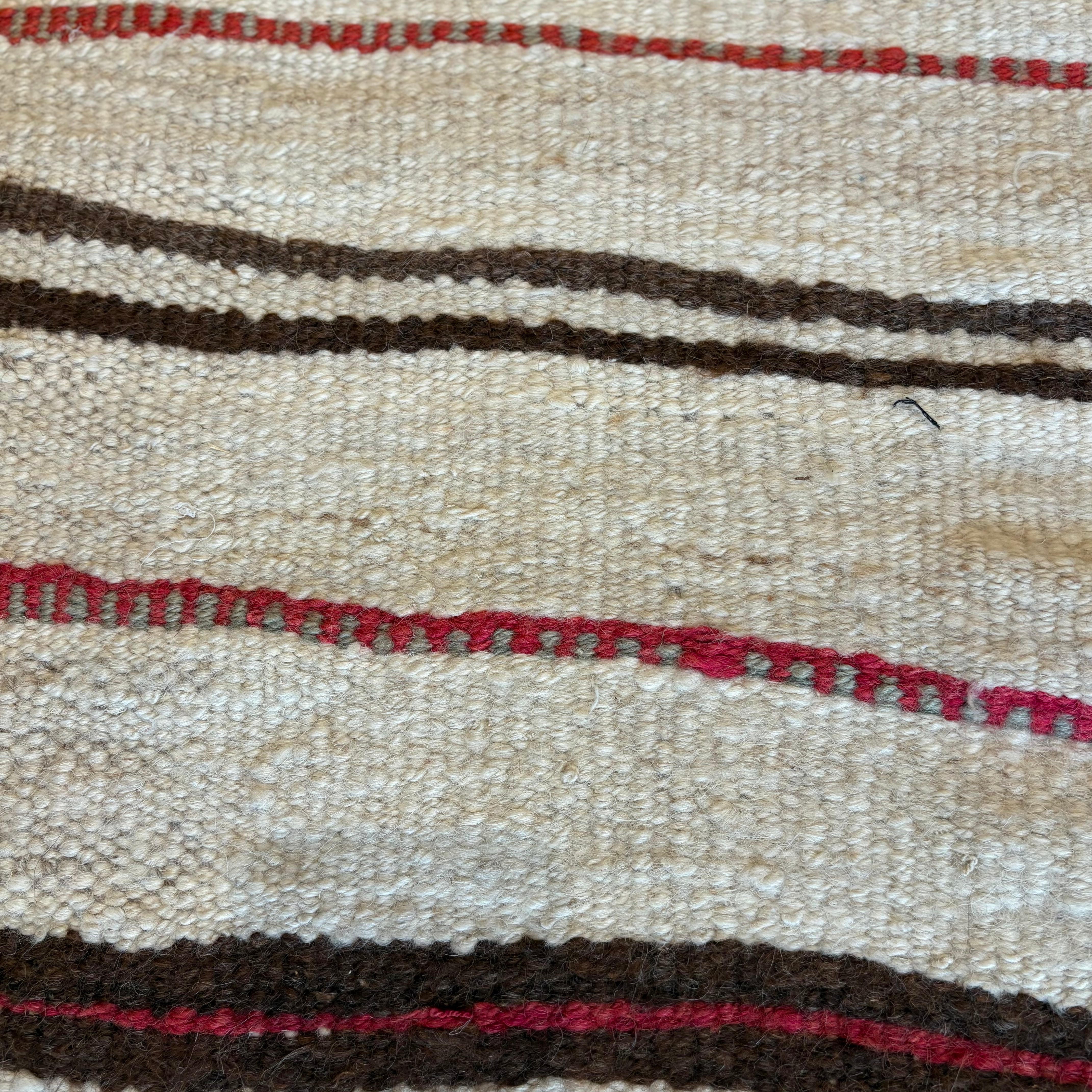 Vintage Hemp Beige Runner With Red and Brown Stripes