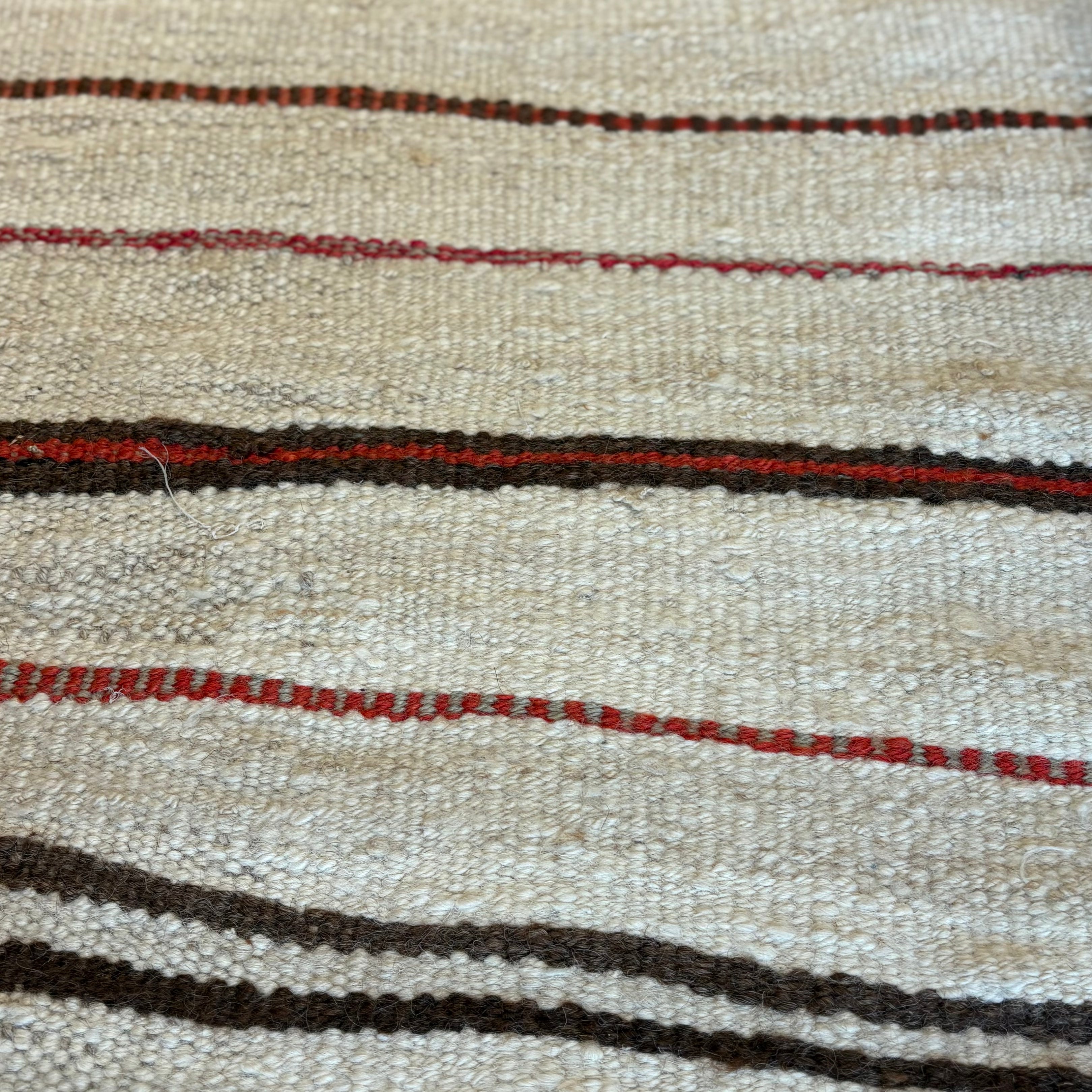 Vintage Hemp Beige Runner With Red and Brown Stripes